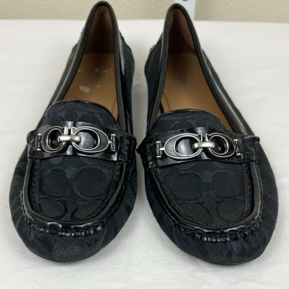 Coach Fortunata Buckle Loafers Size 6.5 B Signature Print Patent Leather Trim - Picture 4 of 7